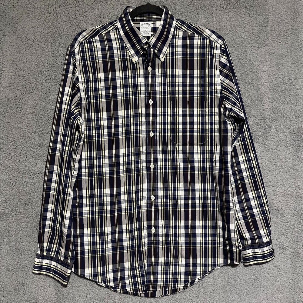 Brooks Brothers Shirt Men's Plaid Regent Fit‎ Non Iron Size Medium